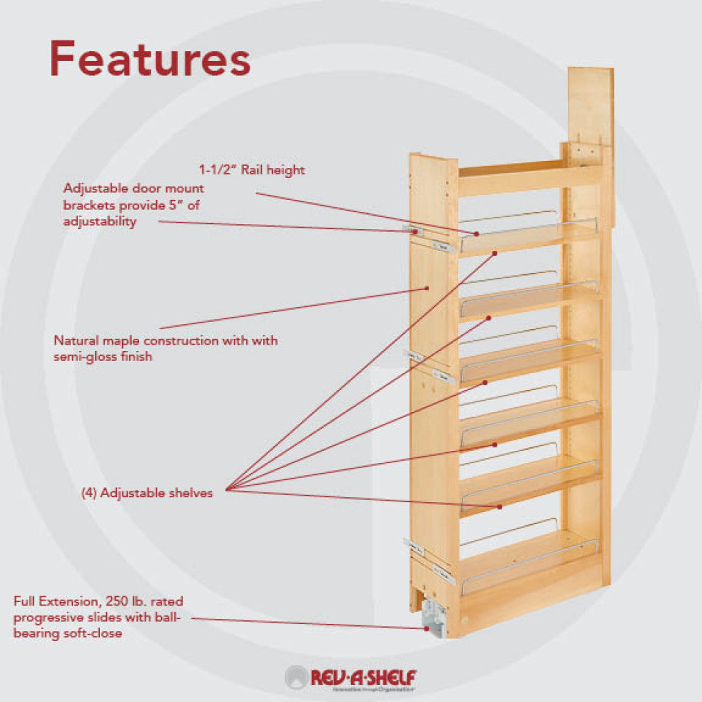 Wood Tall Cabinet Pull Out Pantry Organizer With Soft Close, 8"