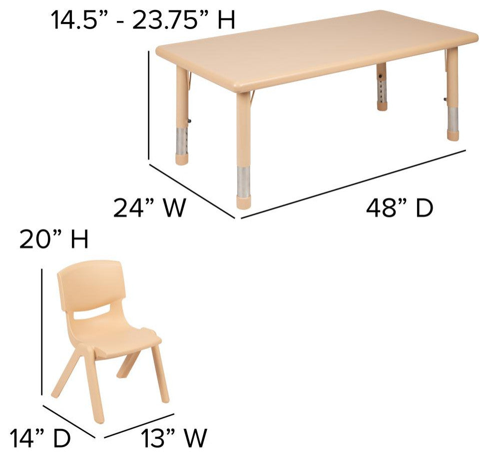 24"x48" Rectangular Plastic Activity Table Set With 4 Chairs, Natural