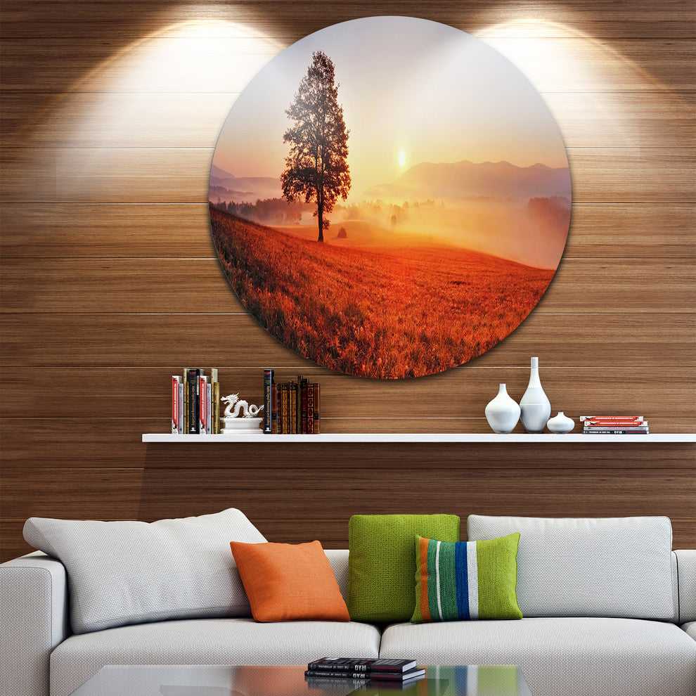Tree And Sun, Landscape Photography Round Wall Art, 36"