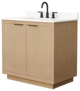 Maroni 36" Light Straw Single Vanity, White Quartz Top, 3-Hole, Black Trim