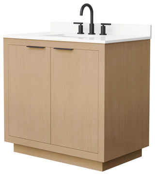 Maroni 36" Light Straw Single Vanity, White Quartz Top, 3-Hole, Black Trim