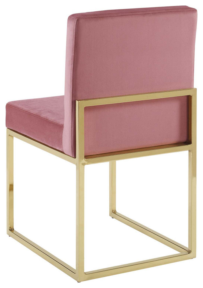 Side Dining Chair, Set of 2, Velvet, Metal, Gold Pink, Modern, Bistro Restaurant