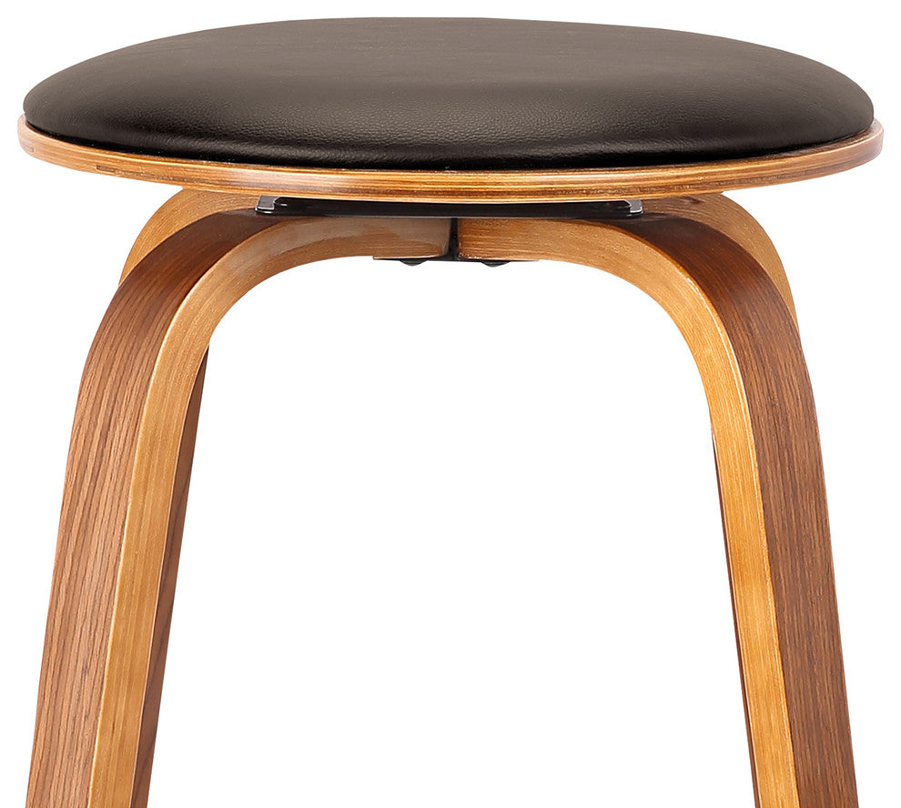 Prescott 26" Mid-Century Swivel Counter Stool, Brown Faux Leather With Walnut