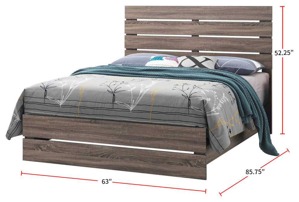 Queen Bed With Slat Headboard Design, Barrel Oak