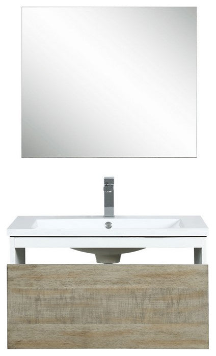 Scopi Modern 30" Rustic Acacia Bathroom Vanity Set, Labaro Brushed Nickel Faucet