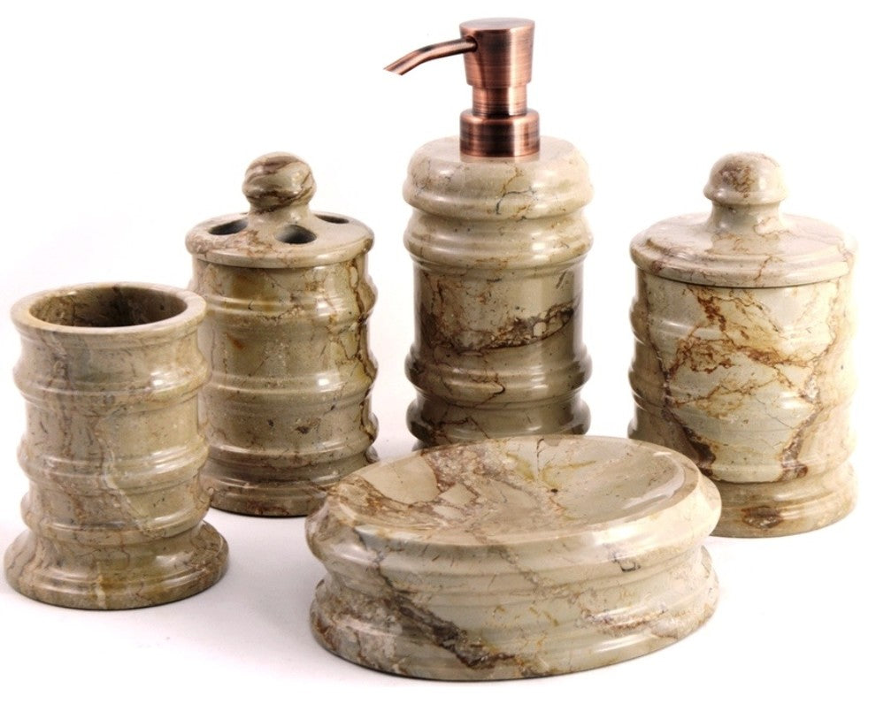 Waste Basket, Sahara Beige Marble