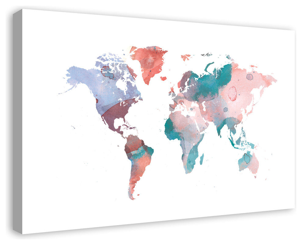 Jewel Tones World Map 24x36 Canvas Wall Art