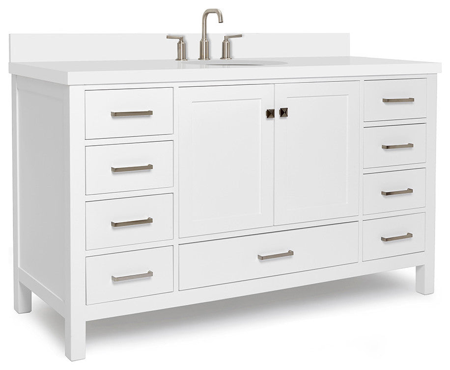 ARIEL Cambridge 61" Single Oval Sink Bathroom Vanity White With Quartz Top