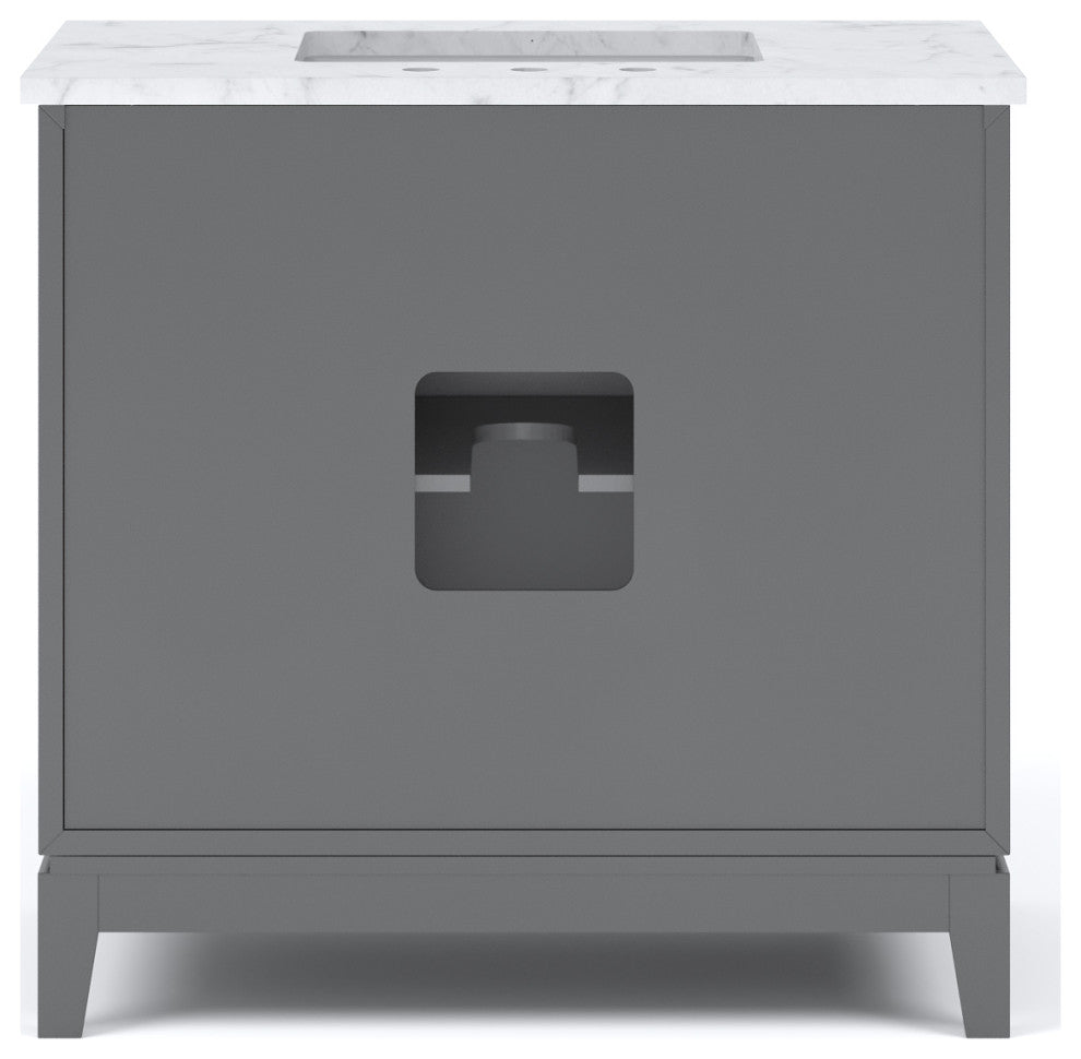 Elizabeth 36" Single Sink Carrara White Marble Vanity, Cashmere Gray