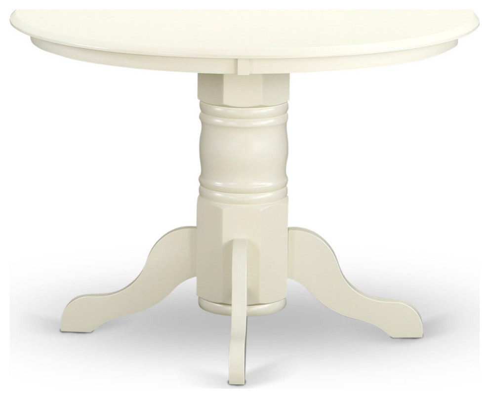 5Pc Dining Set, Round Room Table, Four Parson Chairs, Cream Fabric, White