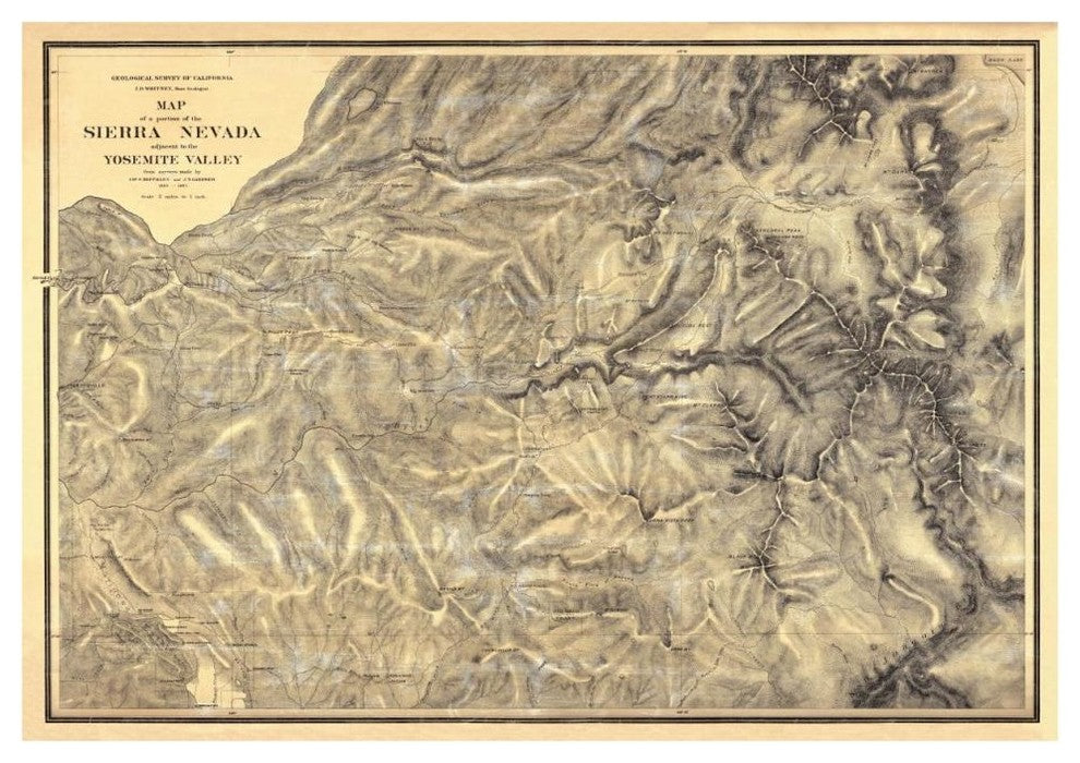"Sierra Nevada adjacent to the Yosemite Valley, 1869" Paper Art, 46"x33"