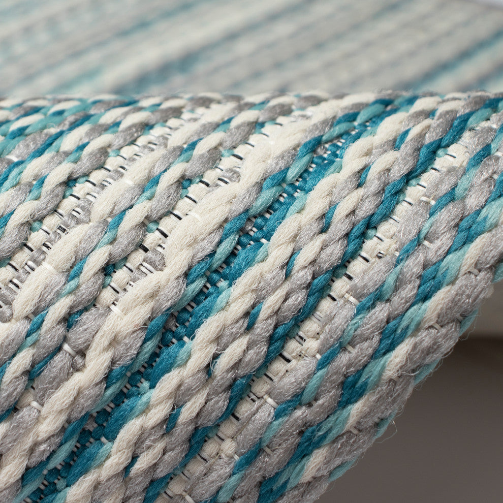 Miranda Tweed Stripe Indoor/Outdoor Rug Aqua 1'11"x4'11"