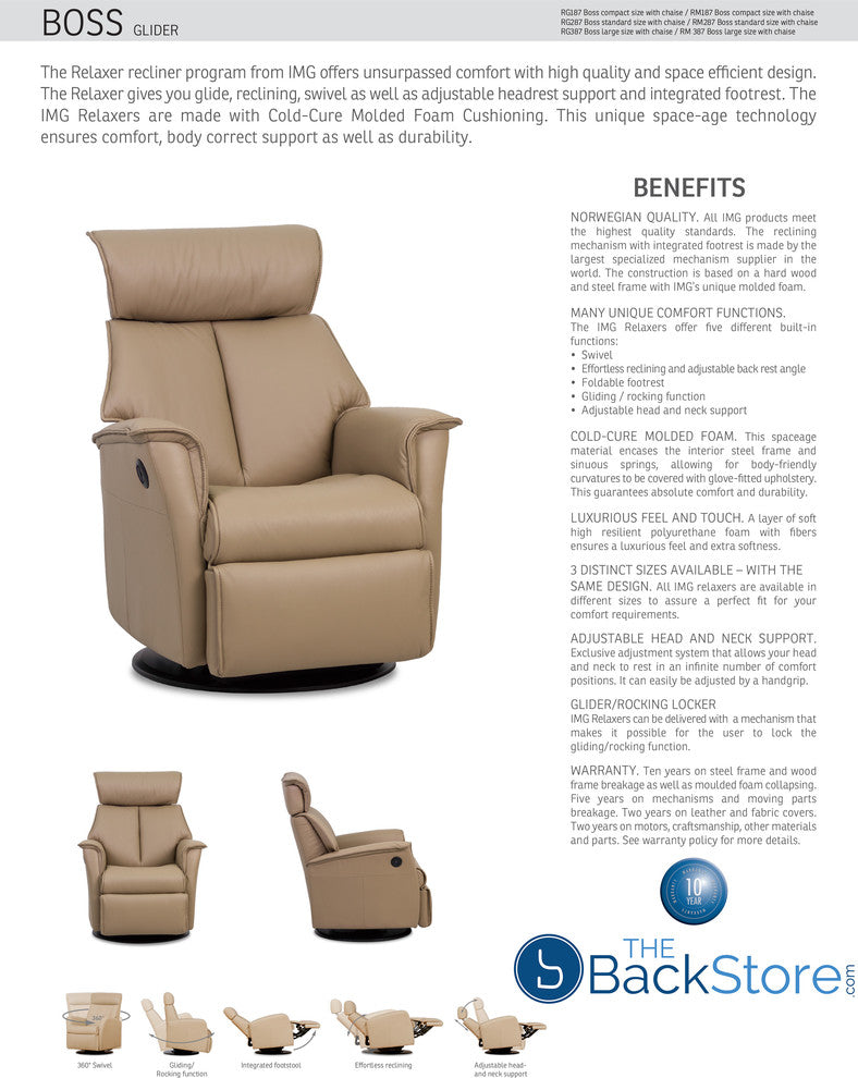IMG Boss Large Relaxer Power Recliner Swivel Glider Chair Trend Pebble Leather
