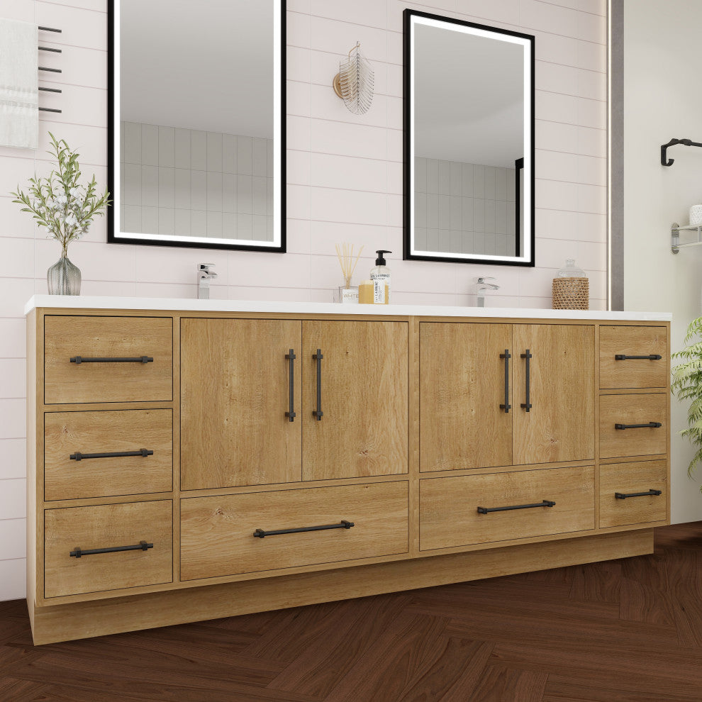 Victoria 84" Solid Wood Bath Vanity, Double Sink, Oak