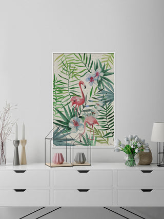 "Tropical Flamingos III" Floater Framed Painting Print on Canvas, 40"x60"