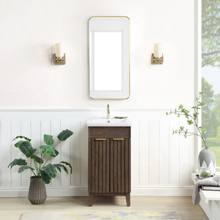 Palos Bathroom Vanity, Spruce Aged Brown, 18", Ceramic Top, With Mirror