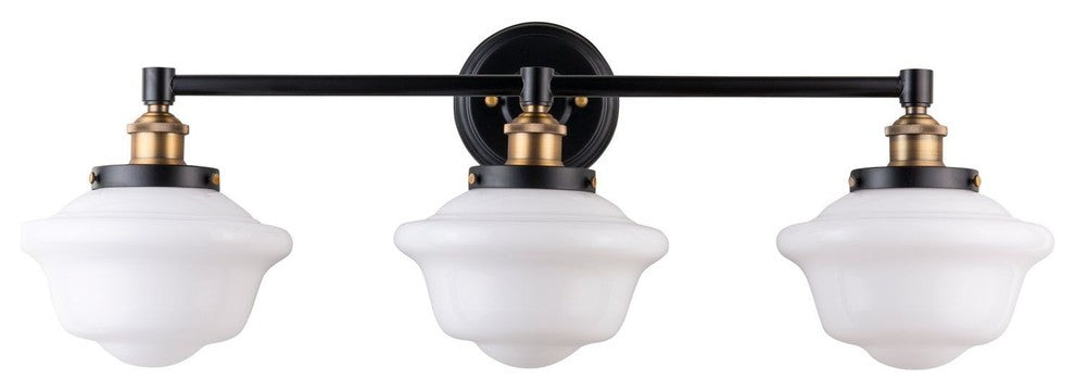 Lavagna 3 Light Schoolhouse Wall Sconce, Antique Brass, Milk Glass