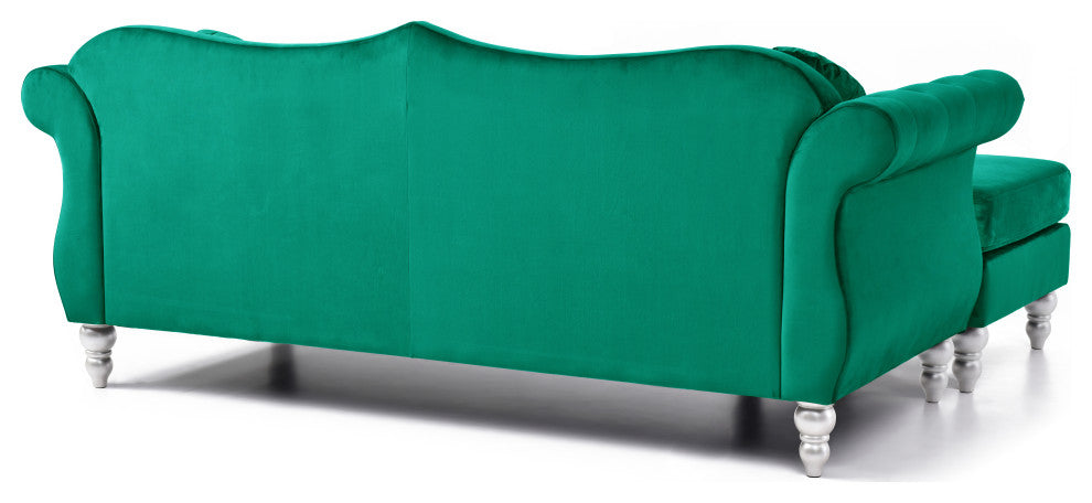 Hollywood Velvet Tufted sofa With Reversible Chaise, Green