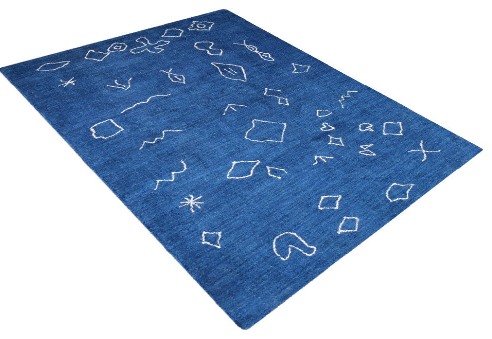 HAND KNOTTED LOOM SILK ECO-FRIENDLY RUGS-5'x8',Rectangle,Blue White,Contemporary