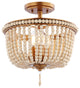 Allie 14" 3-Light Farmhouse Wood Bead/Iron LED Semi Flush Mount, Gold/Taupe