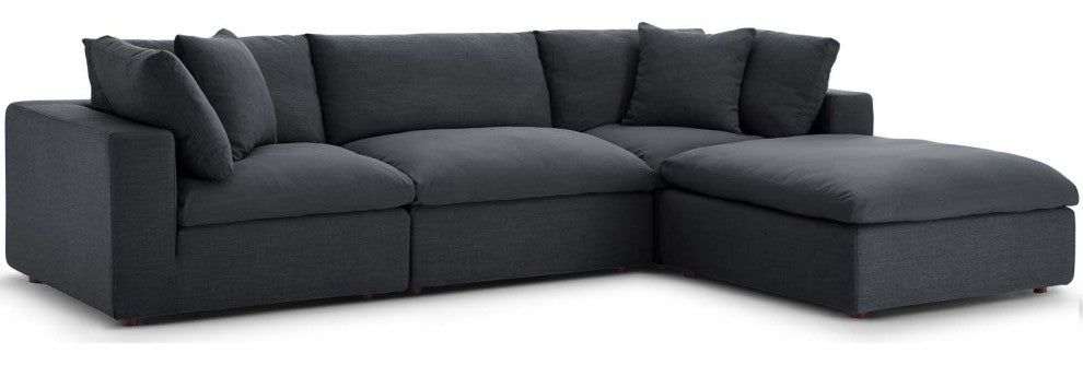Commix Down Filled Overstuffed 4 Piece Sectional Sofa Set, Gray