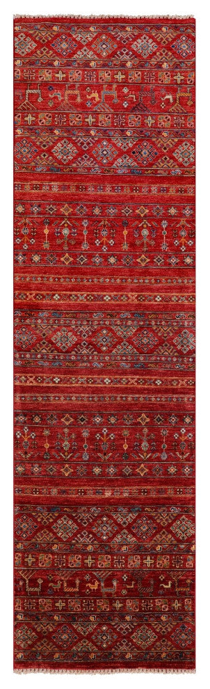 Tribal Persian Gabbeh Hand-Knotted Runner Rug 2' 9" X 9' 11" Q5387