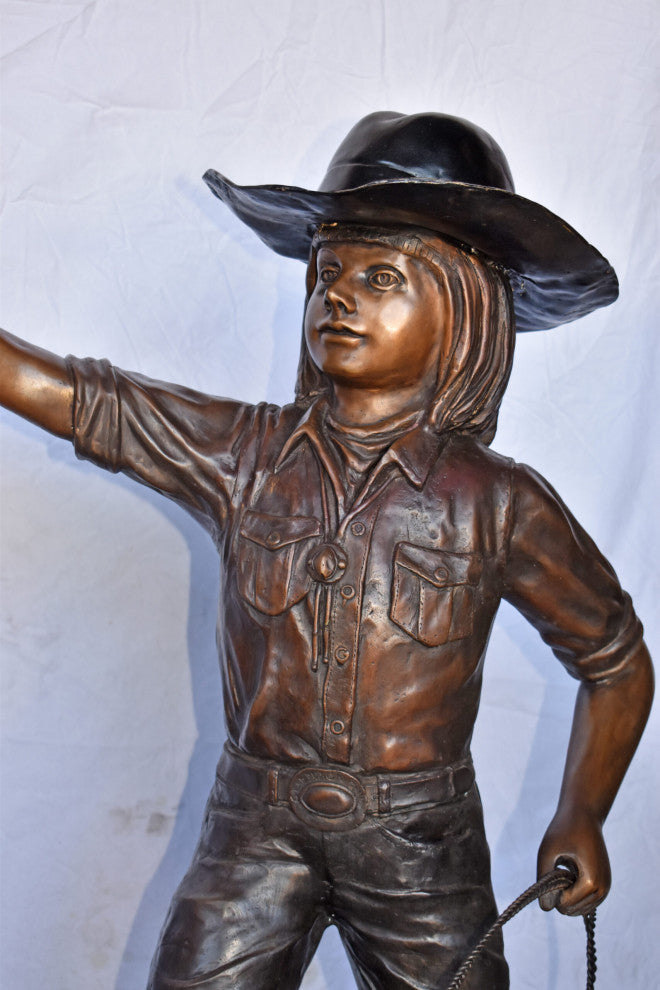 A Young Cowgirl With A Young Horse Bronze Statue Size: 60" x 30" x 44"H