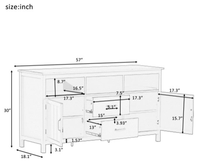 2 Doors and 2 Drawers TV Stand Open Style Cabinet living room Sideboard