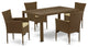 5Pc Outdoor- Brown Wicker Dining Set, Patio Table, 4 Balcony Backyard Armchair