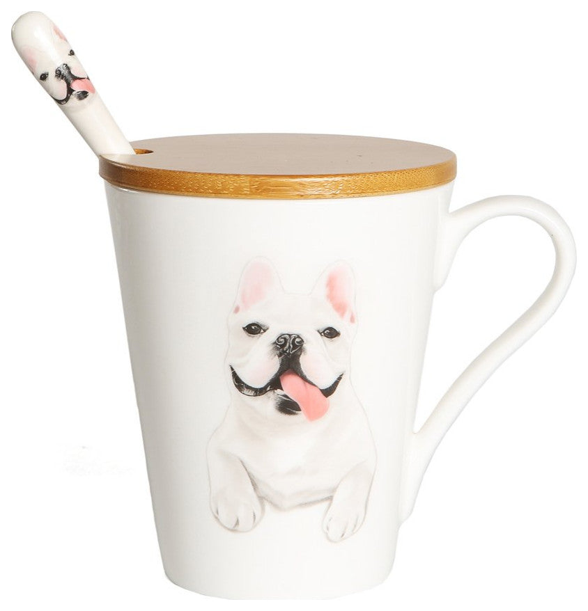 Frenchie China Water Cup With bamboo lid and spoon