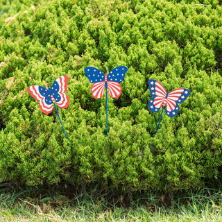 24"H Patriotic Butterflies Yard Stake, 3-Piece Set