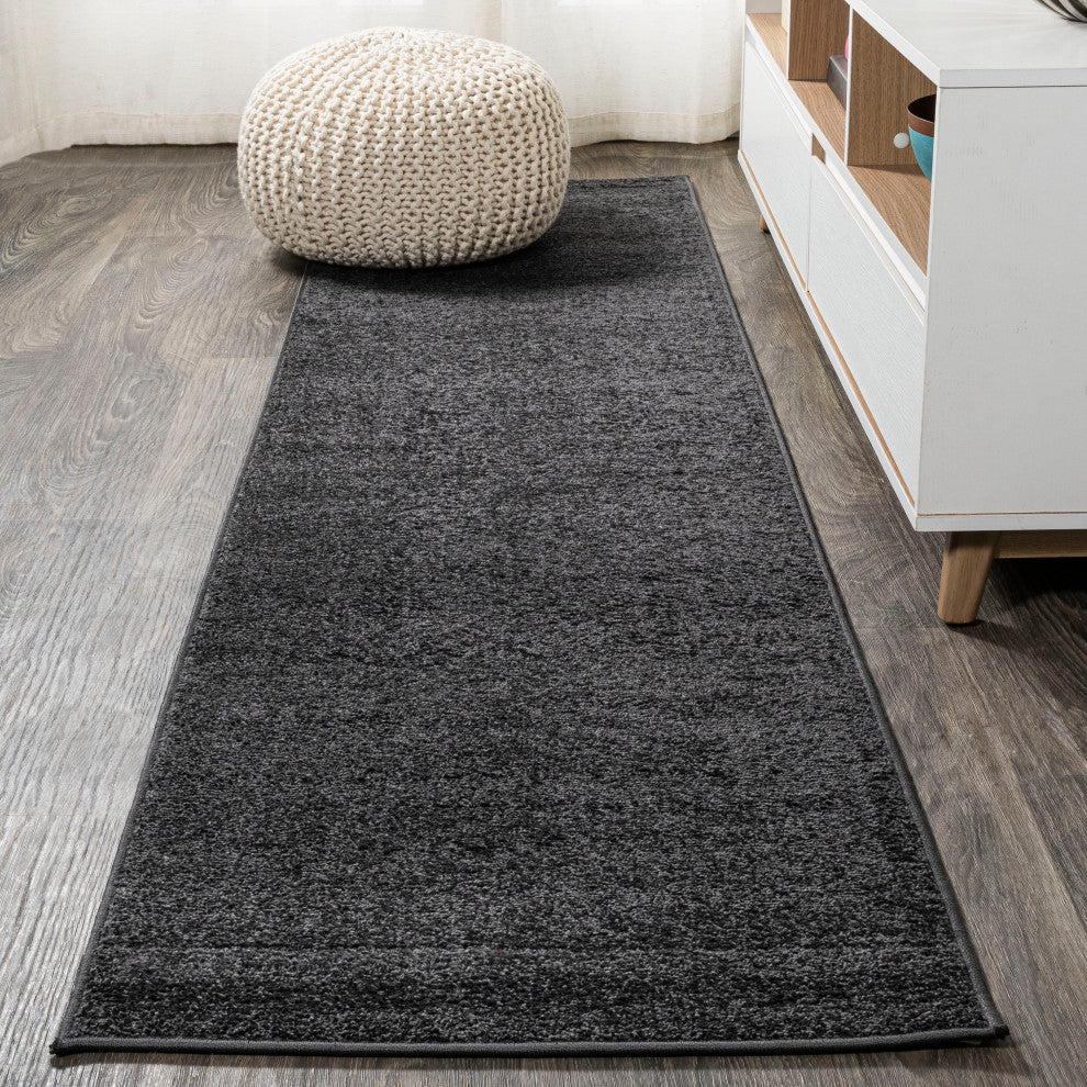 Haze Solid Low-Pile Runner Rug, Black, 2'x8'
