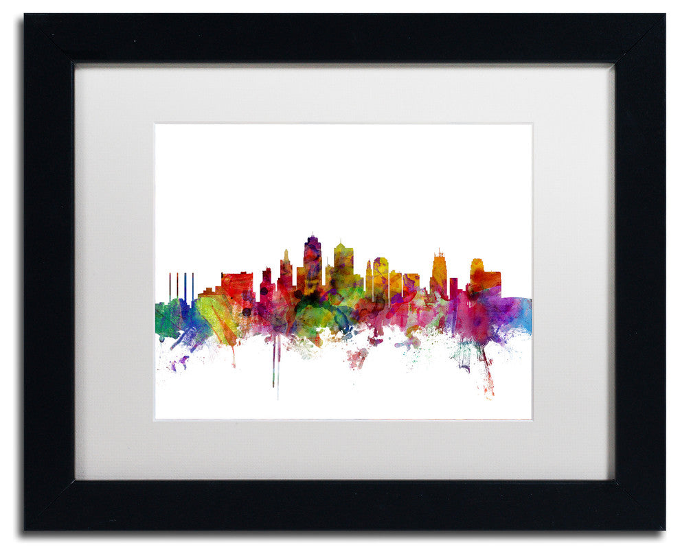 "Kansas City Skyline" Matted Framed Canvas Art by Michael Tompsett