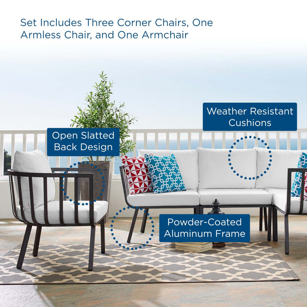 Lounge Sectional Sofa Chair Set, Aluminum, Metal, Gray White, Outdoor