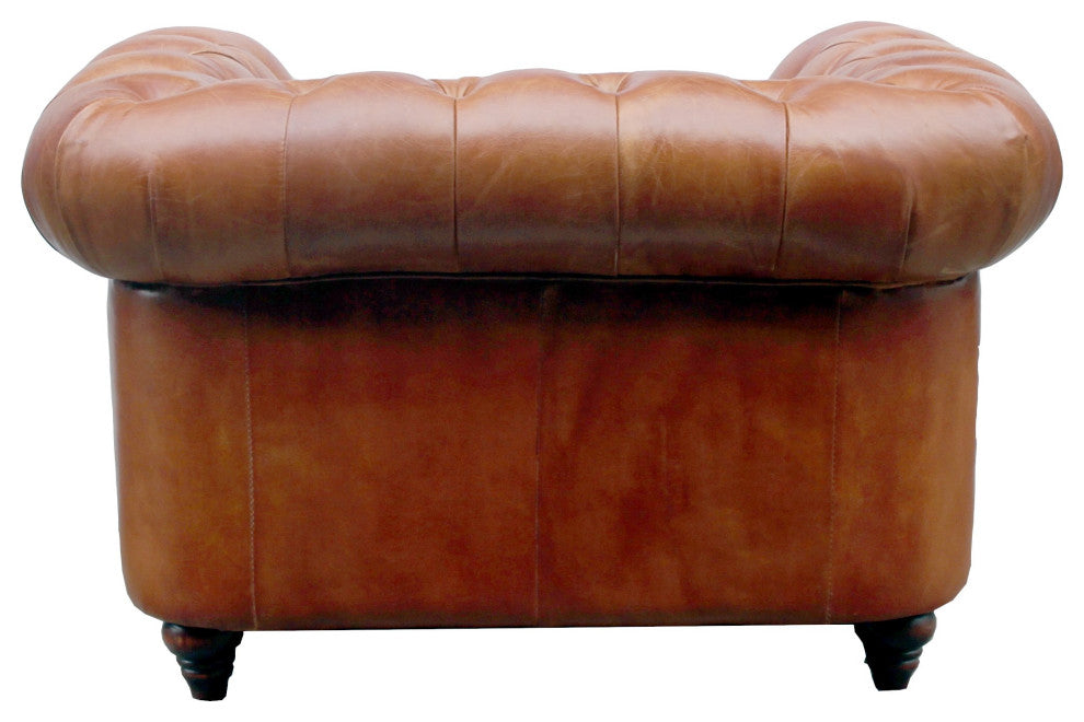 Paris Club Top Grain Leather Leather Tufted Club Chair, Brown