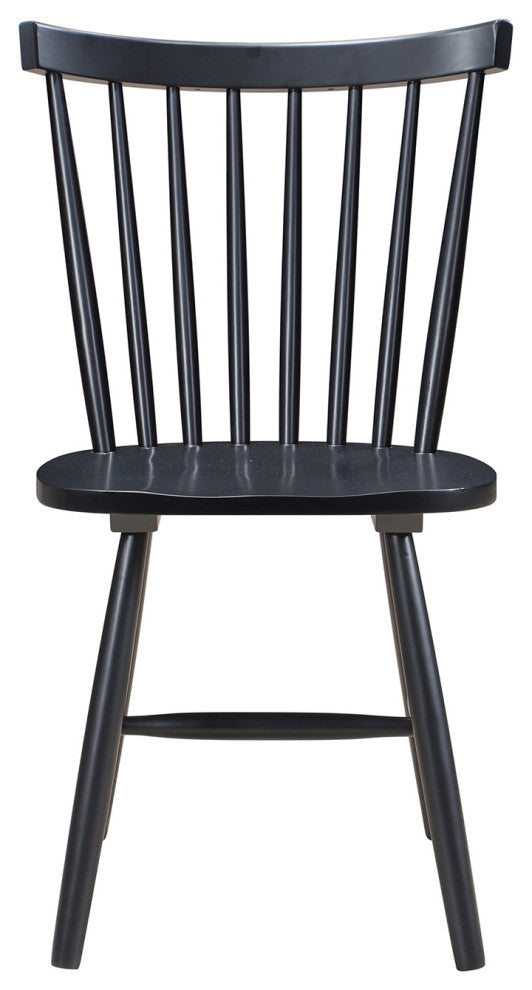 Set of 2 Wooden Dining Side Chairs With Spindle Back, Black