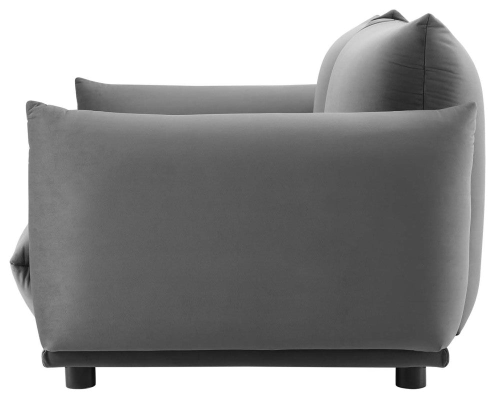 Loveseat Sofa, Velvet, Gray, Modern, Living Lounge Hotel Lobby Hospitality