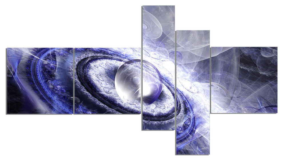 Beautiful Blue Flying Saucer, Floral Canvas Art Print, 60"x32", 5 panels