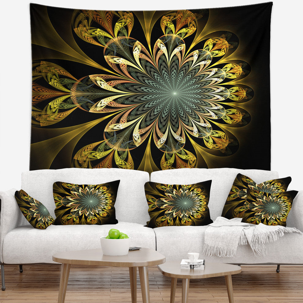 Dark Yellow Digital Flower Abstract Wall Tapestry, 60"x50"