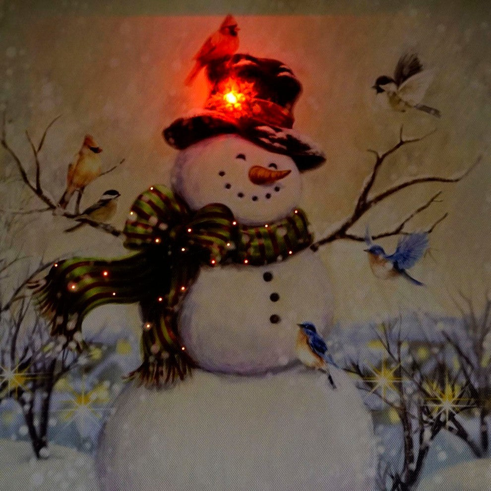 "LED Vintage Inspired Snowman and Bird Christmas" Wall Art
