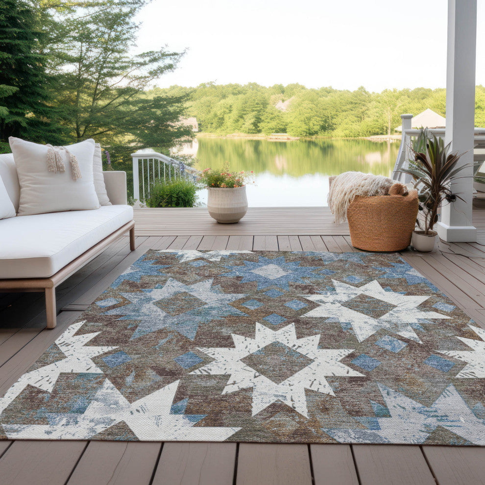 Machine Washable Indoor/Outdoor Chantille ACN1879 Brown 10' x 14' Rug