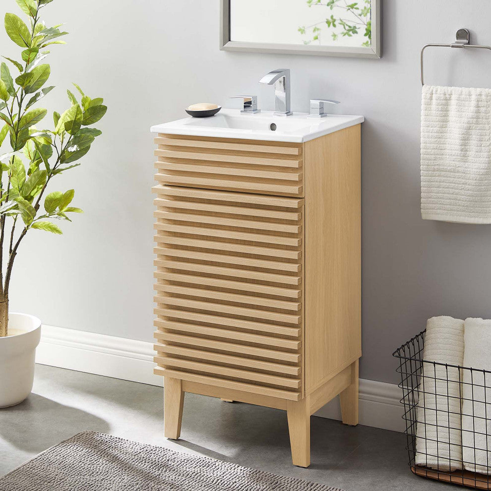 Render 18" Bathroom Vanity Cabinet, Oak White