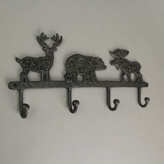 Cast Iron Moose Bear Deer Hook Rack Wall Mounted Coat Holder Cabin Home Decor