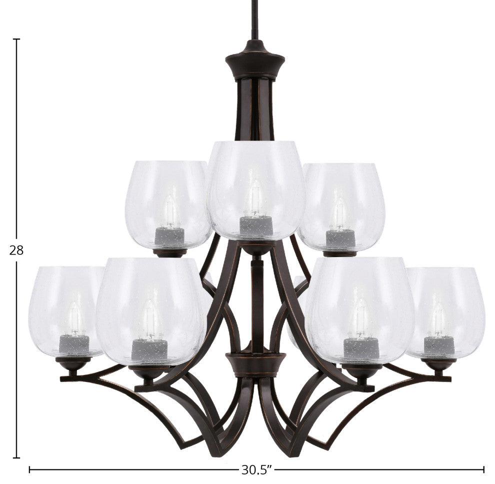 Zilo, 9 Light, Chandelier, Dark Granite Finish With 6" Clear Bubble Glass