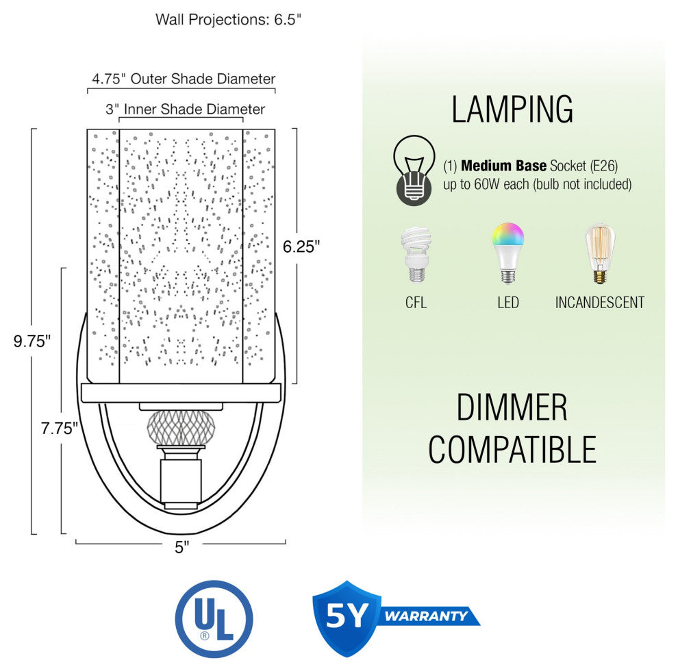Kira Home Victoria 10" Wall Sconce, Frosted Glass Inner Shade, Seeded Glass