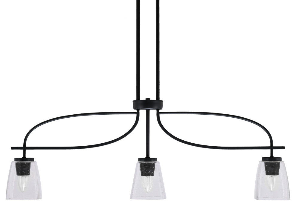 Cavella 3 Light Island Light, Matte Black Finish, 4.5" Square Clear Bubble Glass