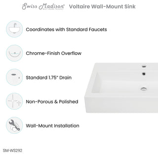 Voltaire Wide Rectangle Wall-Mount Sink, Shiny White