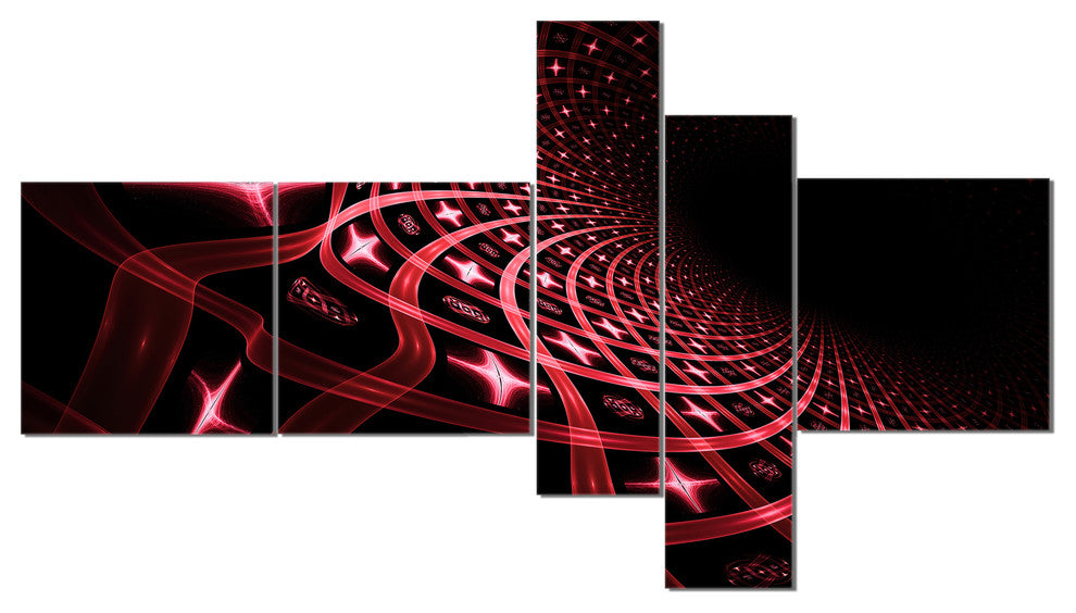 Fractal Purple Dense Stripes, Abstract Canvas Art Print, 60"x32", 5 panels