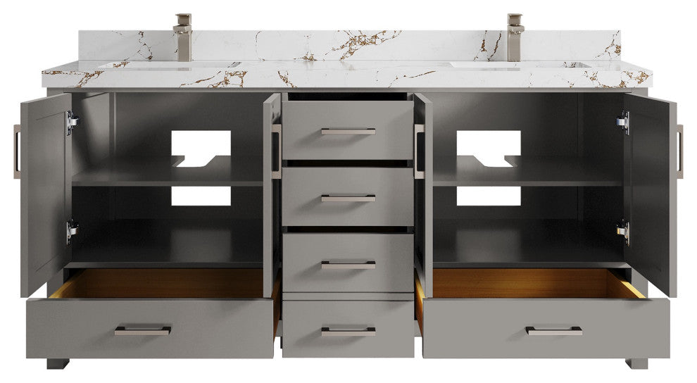 Malibu 72 Double Sink Vanity in Elephant Skin Gray 2" Viola Brown