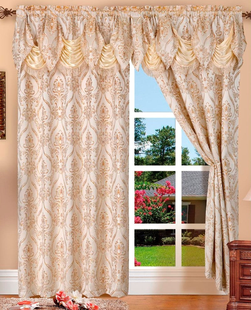 Set of 2 Penelope Curtain Panels With Attached Austrian Valance, 84" Long, Beige